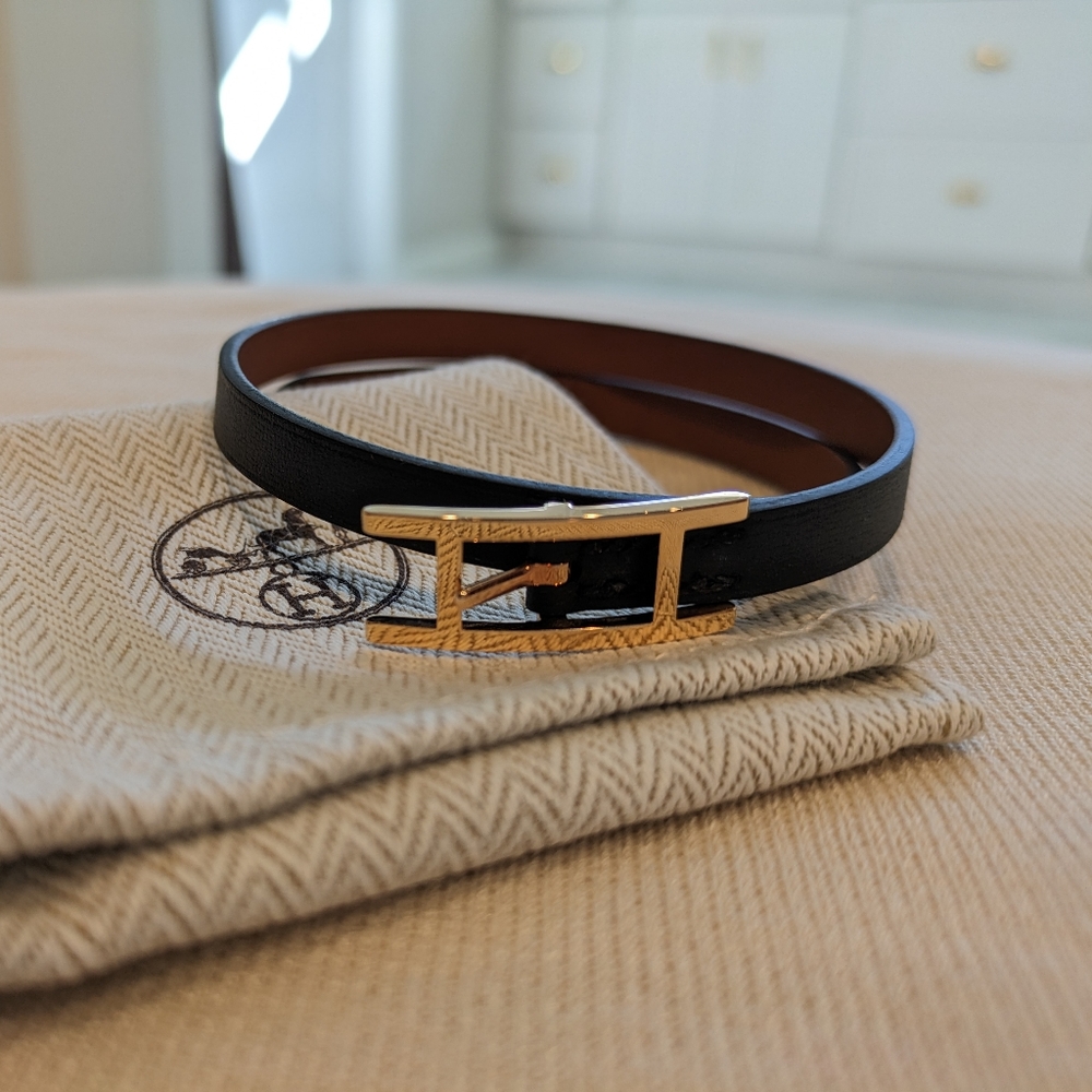 Hermes Behapi Double Tour bracelet (Noir/Fauve)